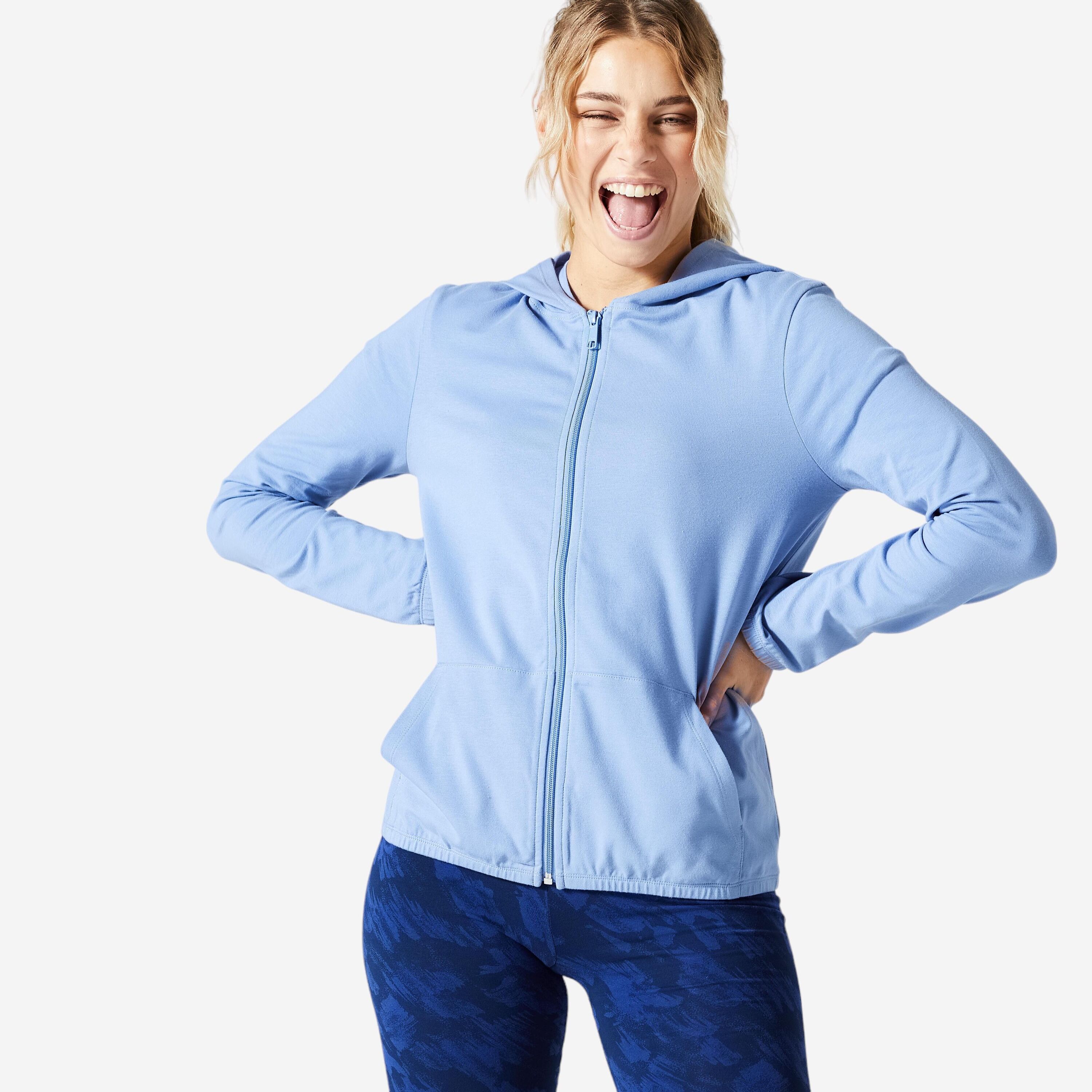 DOMYOS Women's Zip-Up Fitness Sweatshirt 100 - Indigo Blue