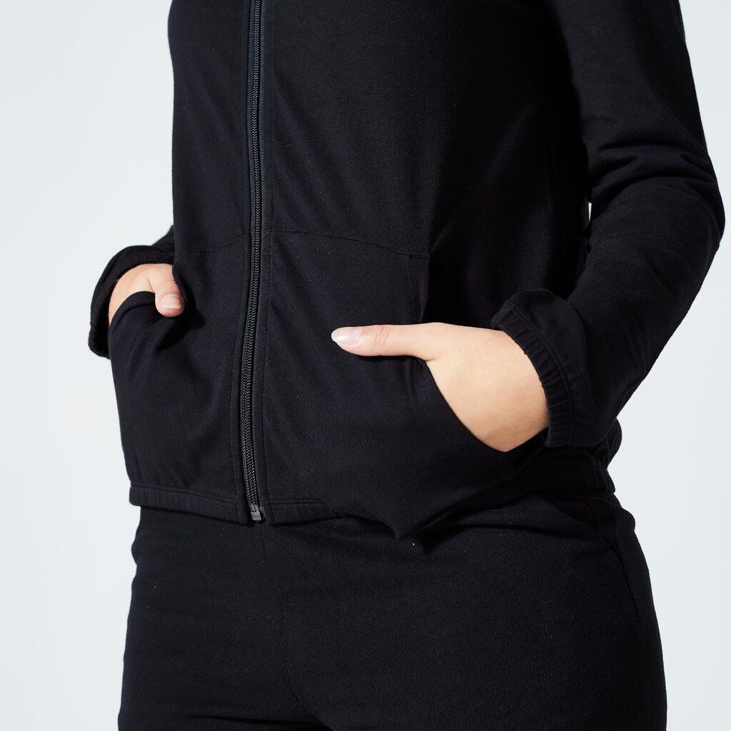 Sweat zippé fitness femme, vert fivré