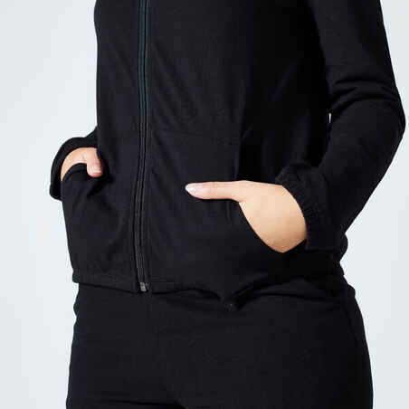 Moteriškas kūno rengybos džemperis su užtrauktuku „100“, juodas
