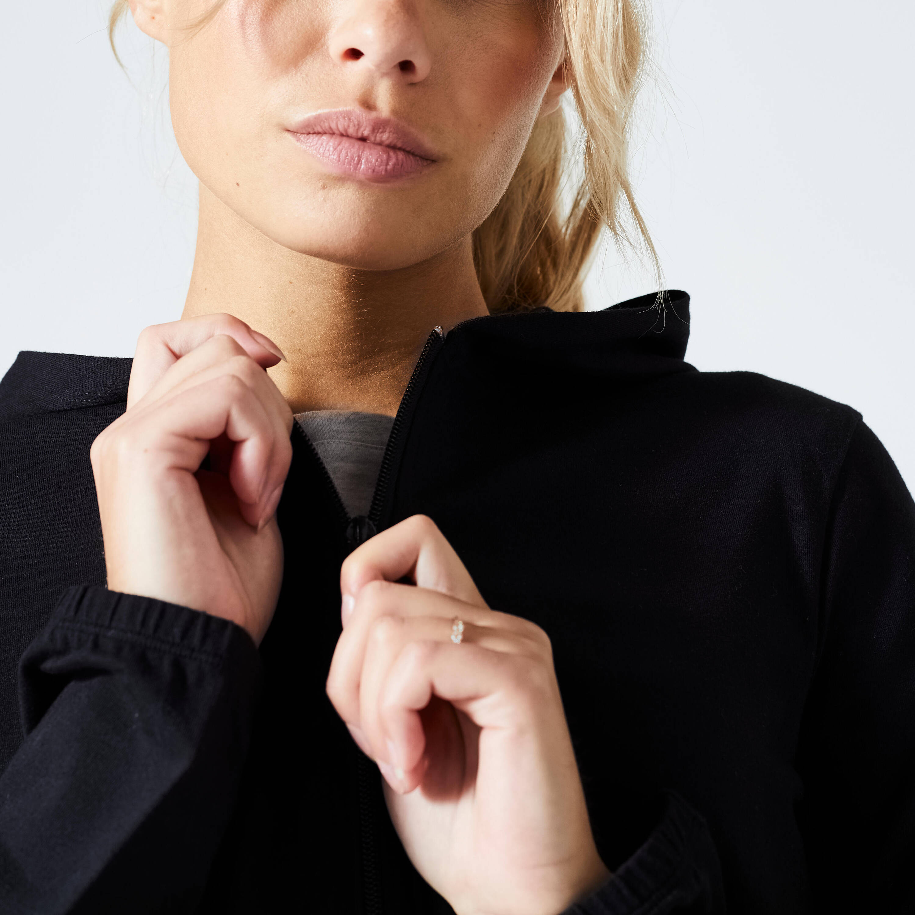 Women Sweatshirt Jacket With Hoodie For Gym 100-Black -  5
