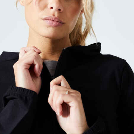 Moteriškas kūno rengybos džemperis su užtrauktuku „100“, juodas