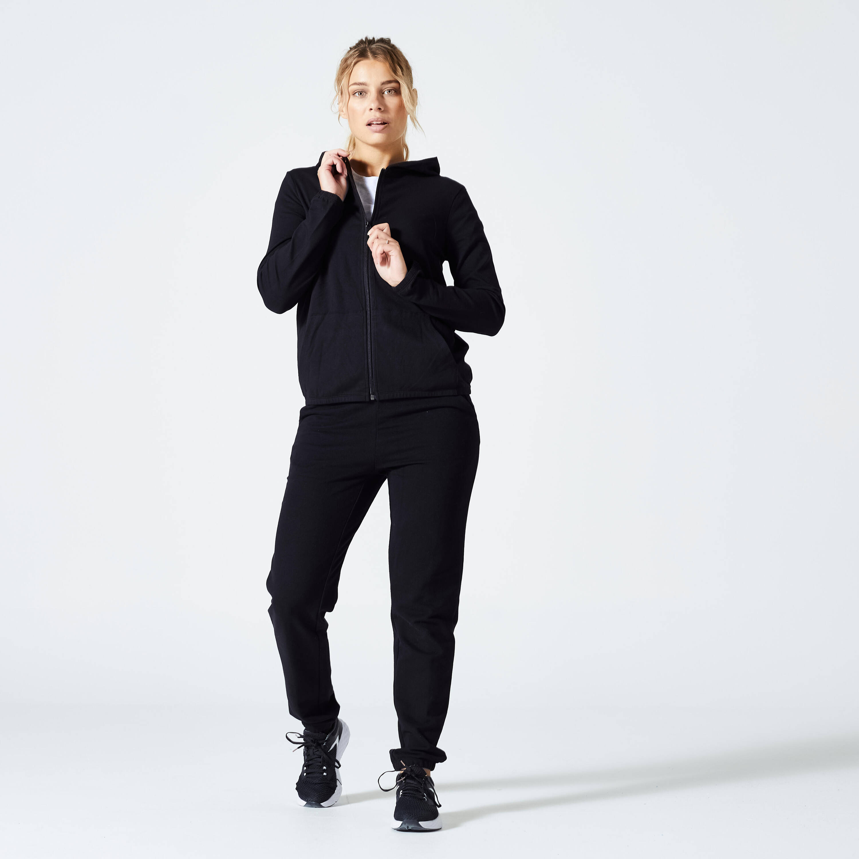 Women Sweatshirt Jacket With Hoodie For Gym 100-Black -  4