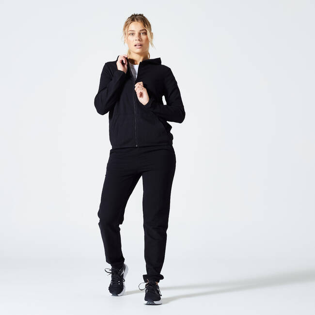 Women Sweatshirt Jacket With Hoodie For Gym 100-Black