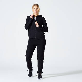 Women Sweatshirt Jacket With Hoodie For Gym 100-Black