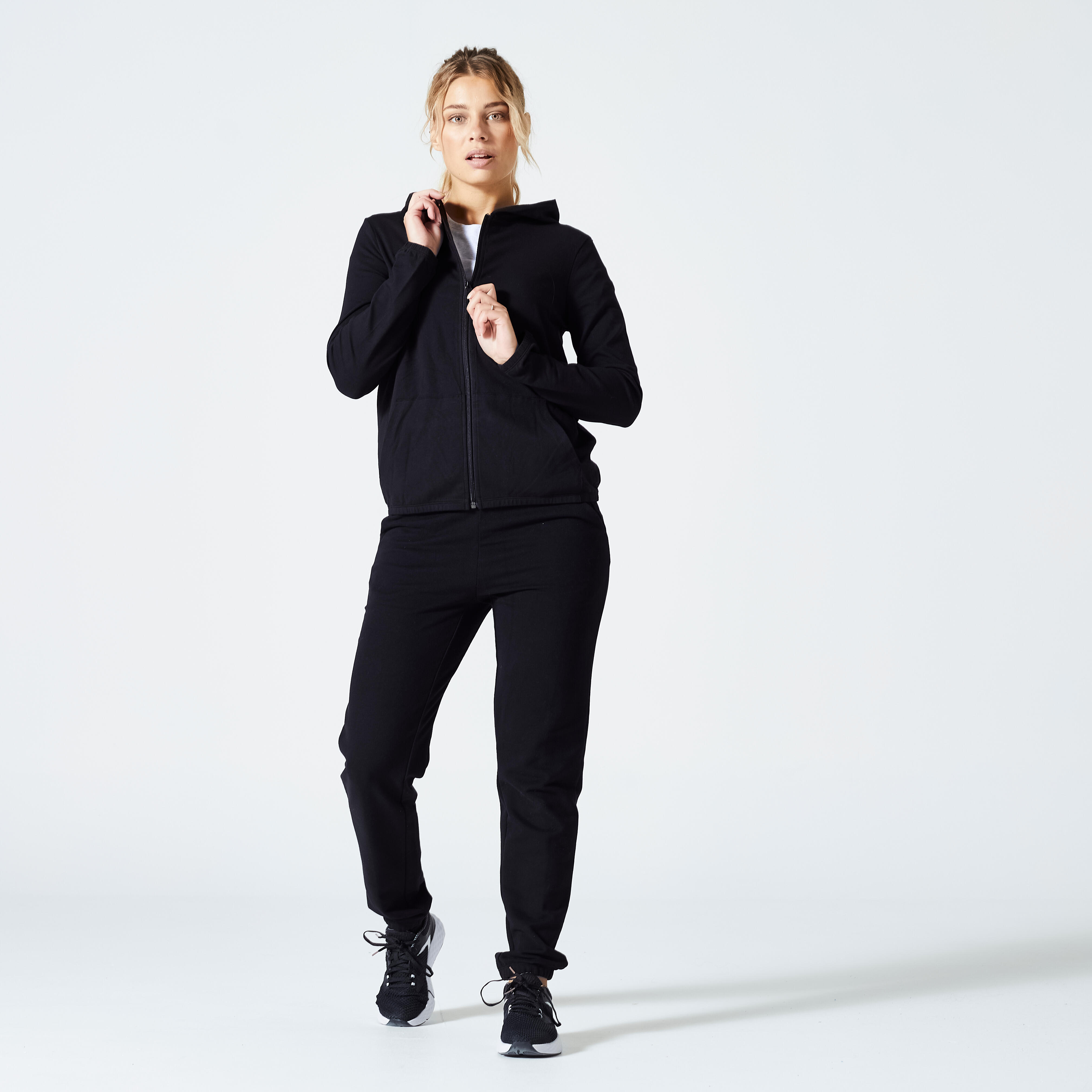 Felpa fitness con zip da donna - 100 Nero