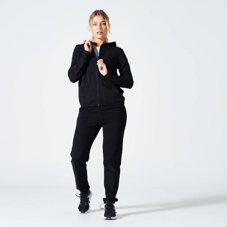 Women's Fitness Zip-Up Sweatshirt 100 - Black