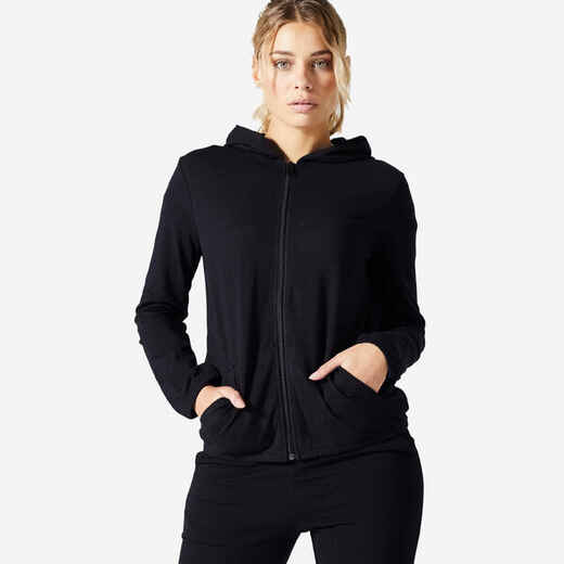 
      Sieviešu fitnesa džemperis ar kapuci un rāvējslēdzēju “100”, melns
  