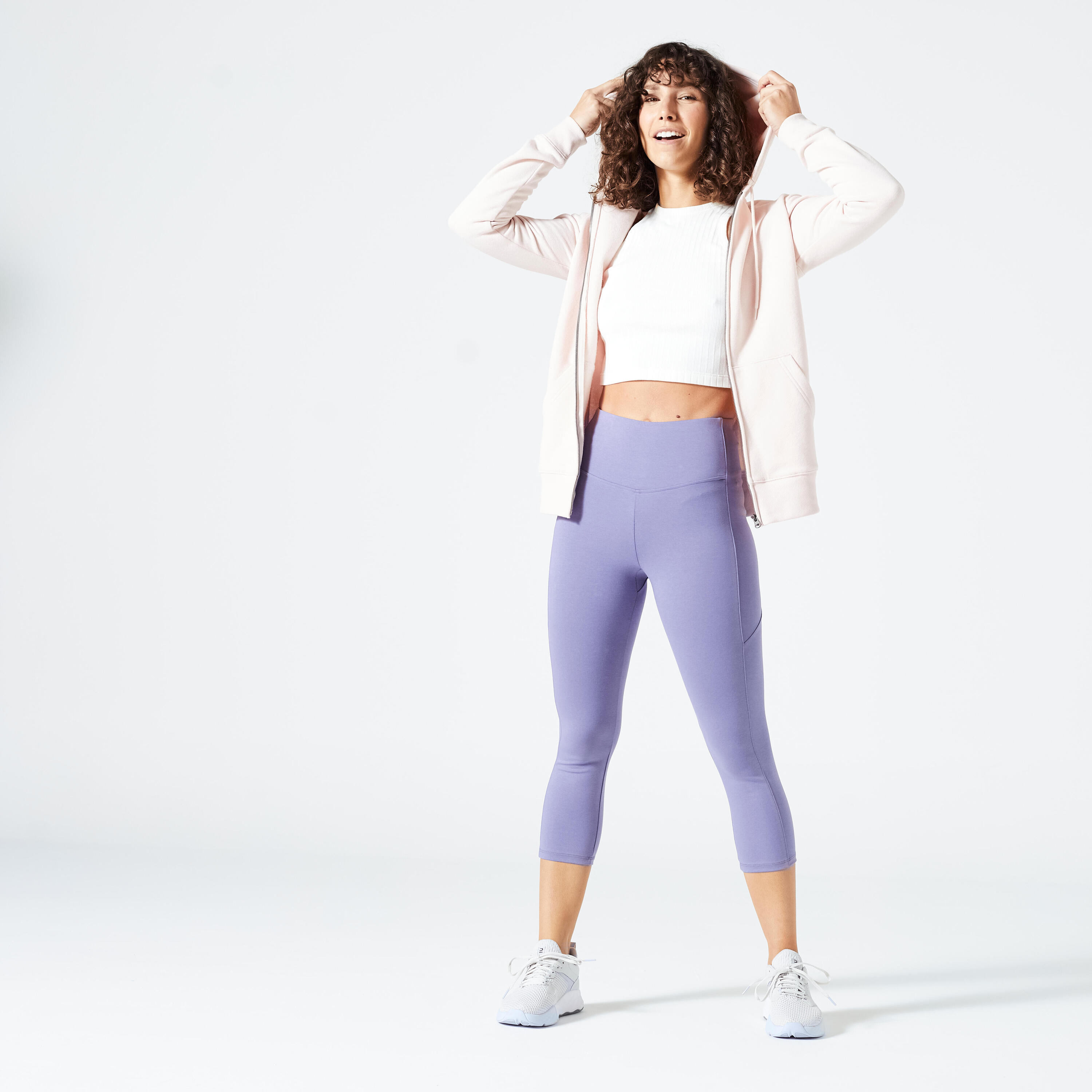 Women's Zip-Up Fitness Sweatshirt 500 Essentials - Pink Quartz 2/5