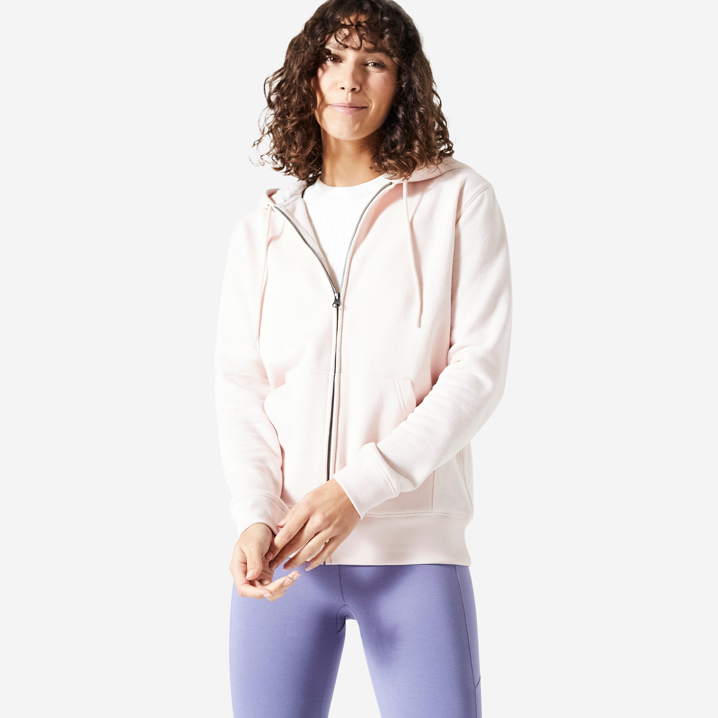 Women's Zip-Up Fitness Sweatshirt 500 Essentials - Pink Quartz 1/5