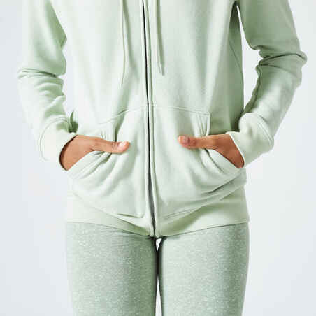 Sudadera Fitness 500 Essential Mujer Verde Romero Cremallera Capucha