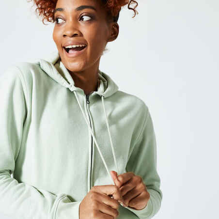 Women's Zip-Up Fitness Hoodie 500 Essentials - Rosemary Green