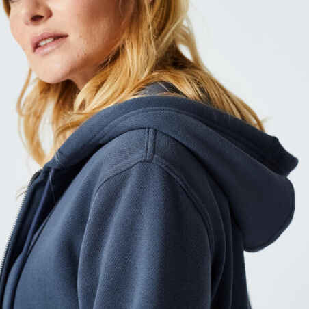 Moteriškas kūno rengybos džemperis su užtrauktuku „Essentials 500“, pilkas