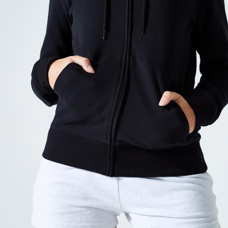 Sweat zippé fitness femme, noir