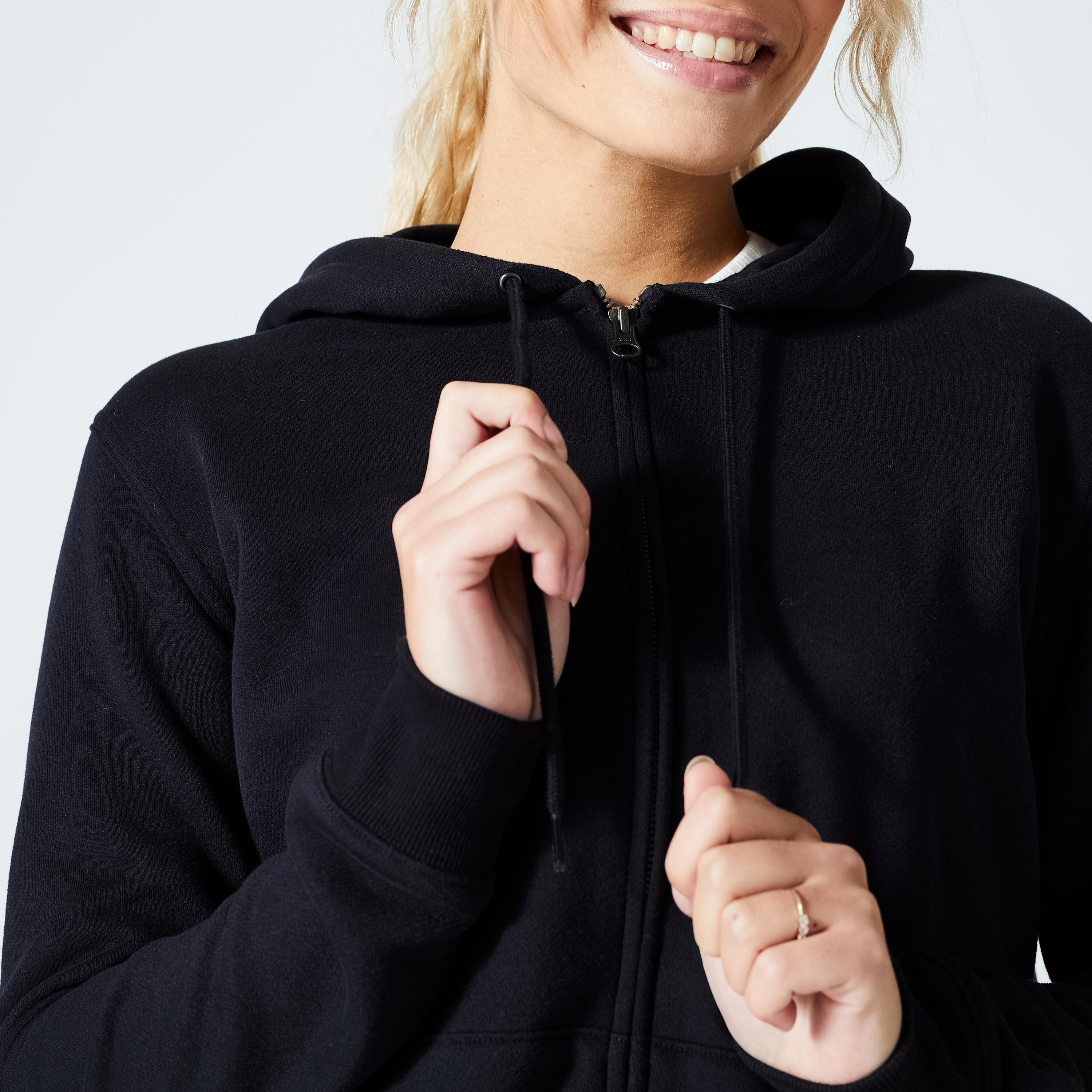 Women's Zip-Up Fitness Sweatshirt 500 Essentials - Black 3/5