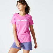 Women's Regular Fitness T-Shirt 500 Essentials - Geranium Pink Print