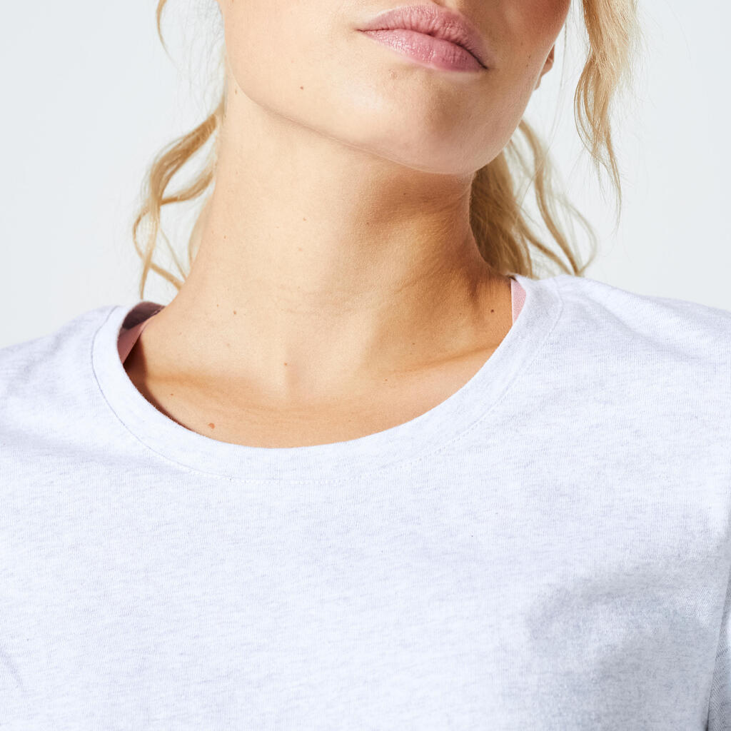 Tee-shirt en coton col rond femme, jaune pastel