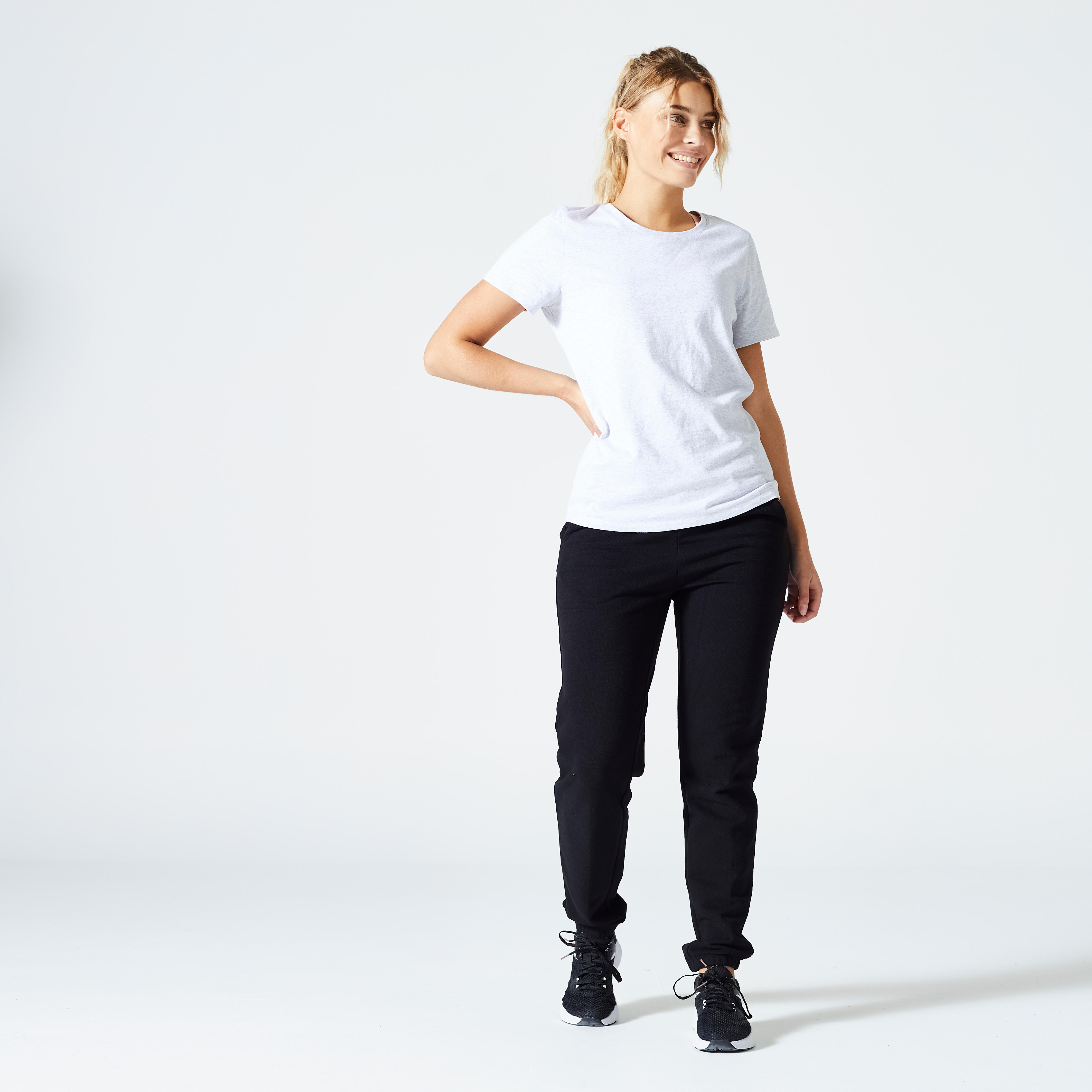 Women's Loose-Fit Fitness T-Shirt - FTS 500 Black - Black - Domyos -  Decathlon