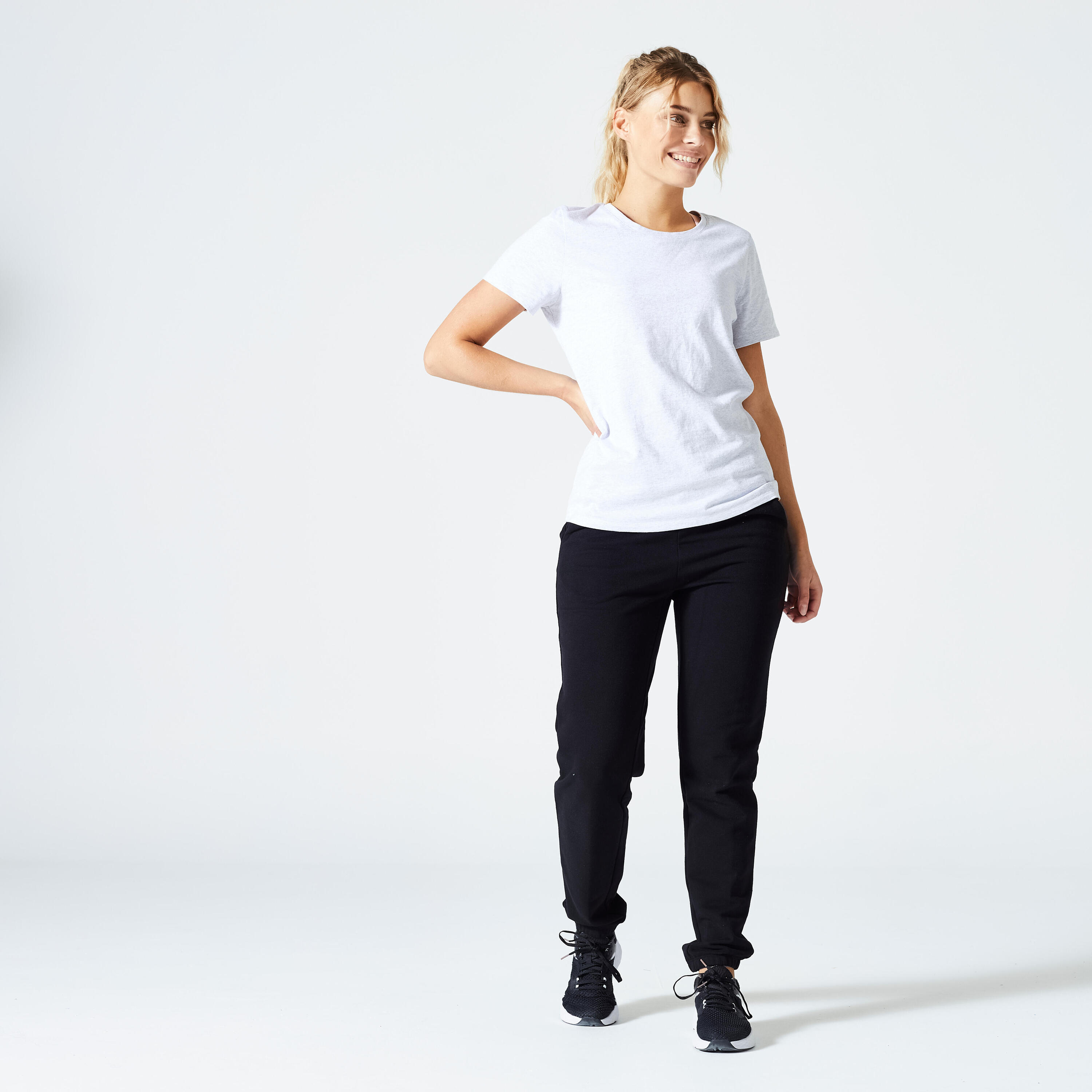 Tee-shirt en coton col rond femme, gris clair 9/12