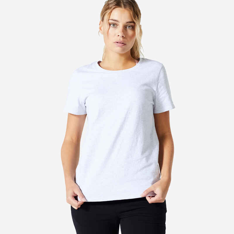 Playera Fitness 500 Essential Mujer Gris Claro - Decathlon