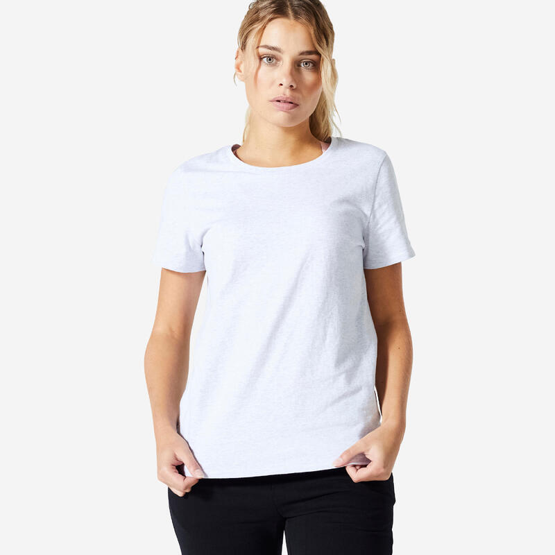 T-shirt donna palestra 500 ESSENTIALS regular fit 100% cotone grigia