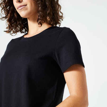 Moteriški kūno rengybos marškinėliai „500 Essentials“, juodi