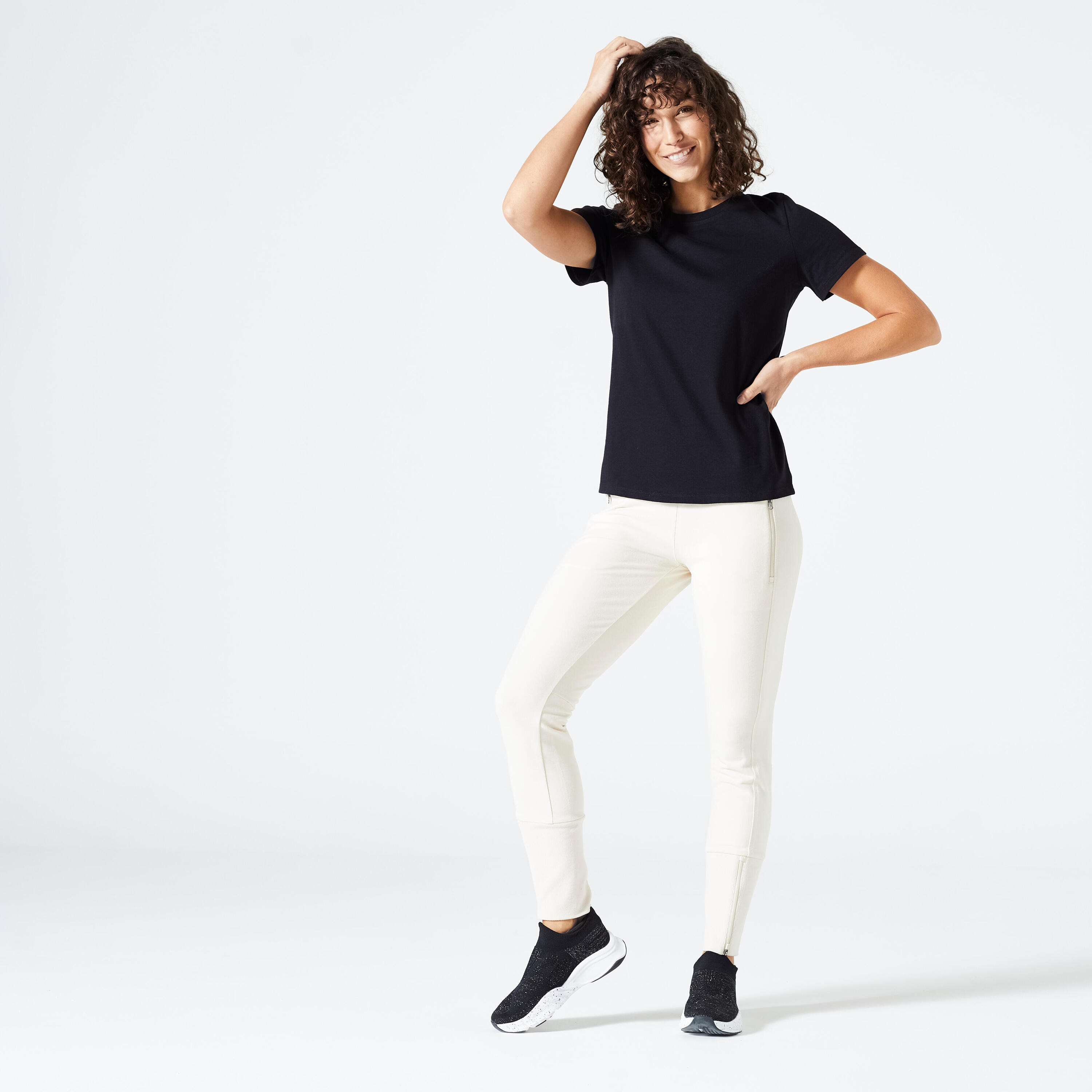 Tee-shirt en coton col rond femme, noir 9/11