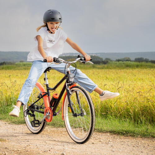 RIVERSIDE Kinder Trekkingrad 500 SCHWARZ/KORALLE 24 Zoll (9–12 Jahre)