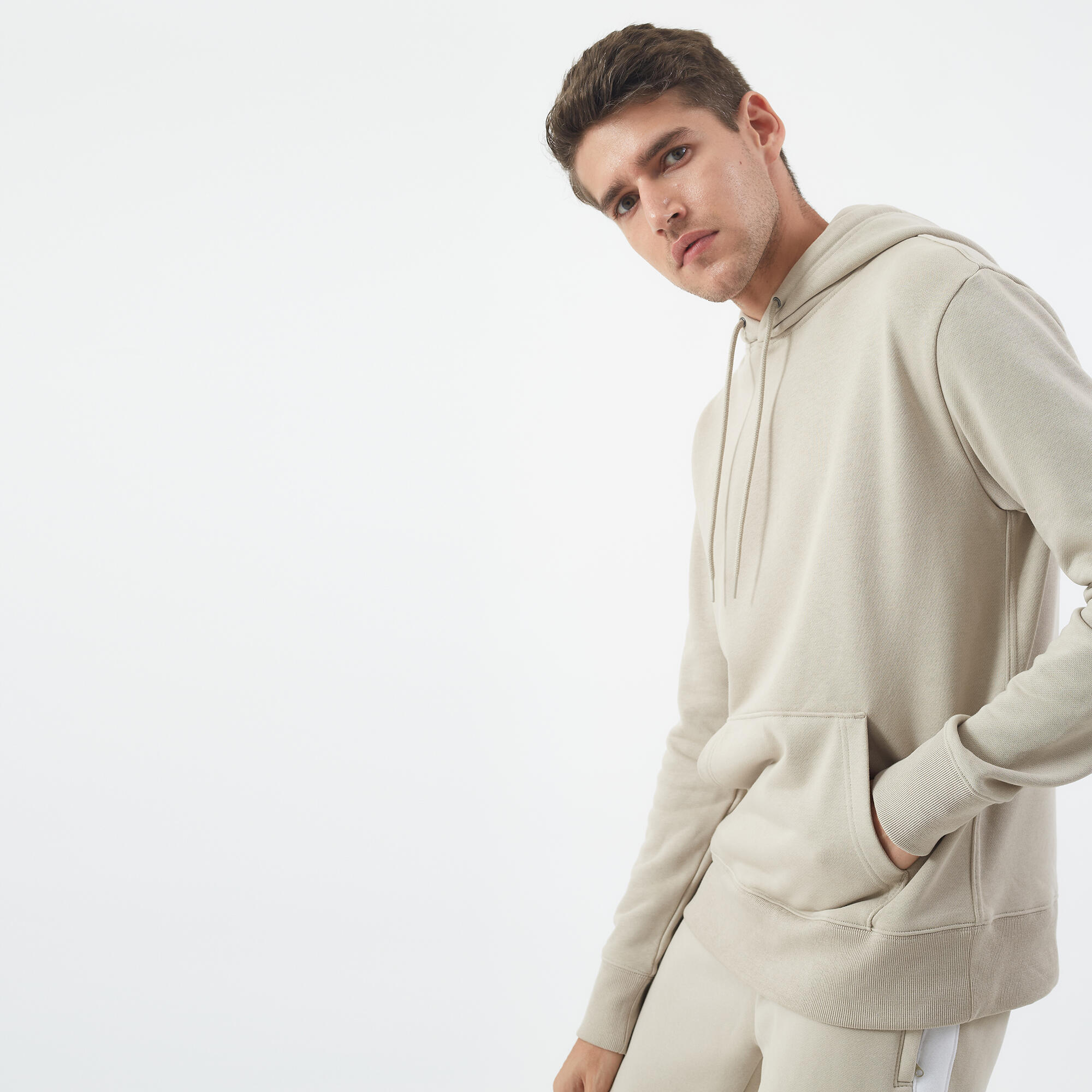 Men's Fitness Hoodie 500 Essentials - Linen 3/9