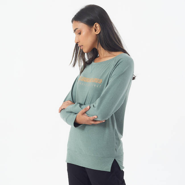 Women's Gym Cotton Blend Long Sleeve T-shirt Regular fit 500-Green