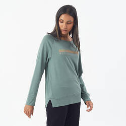 Women's Long-Sleeved Crew Neck Straight Stretchy Cotton Fitness T-shirt - Green