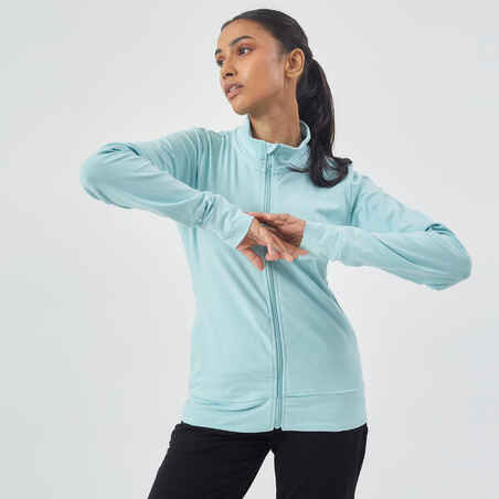 100 Women's Pilates & Gentle Gym Jacket - Light Blue