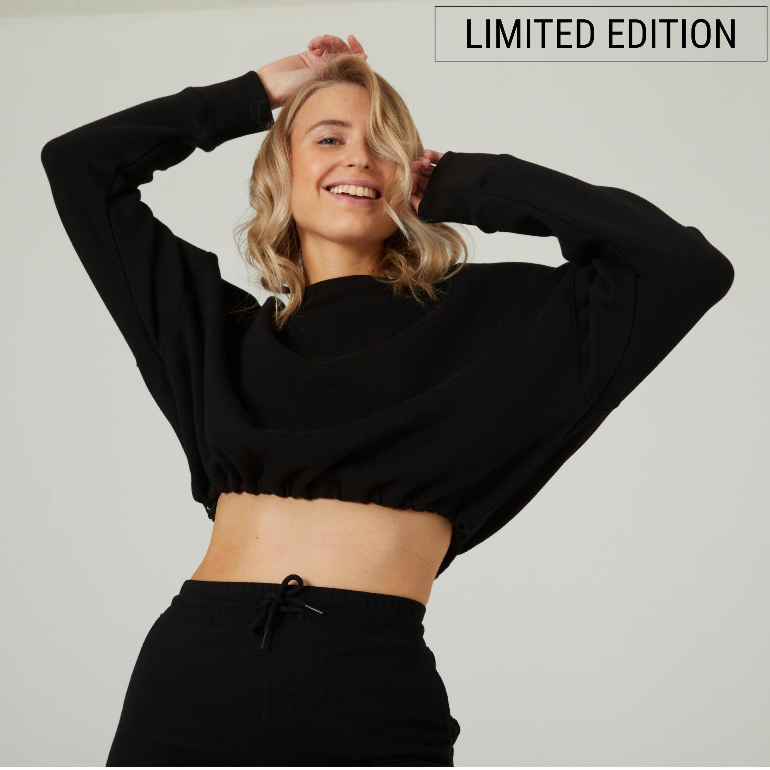 Women's Sweater Cropped Drawstring 520 For Gym-Black -  1