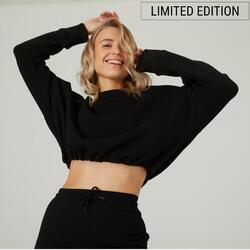 Sweat de fitness crop femme, noir