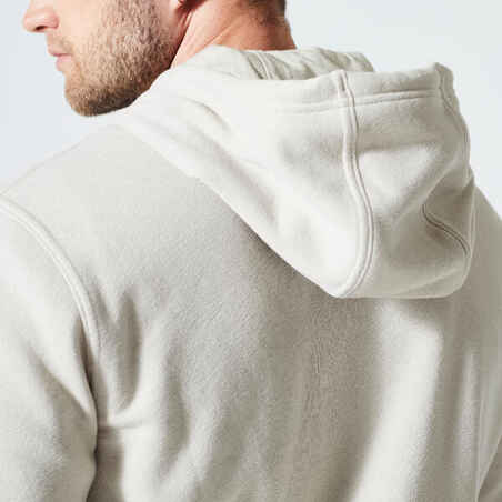 Men's Zip-Up Fitness Hoodie 500 Essentials - Linen Grey