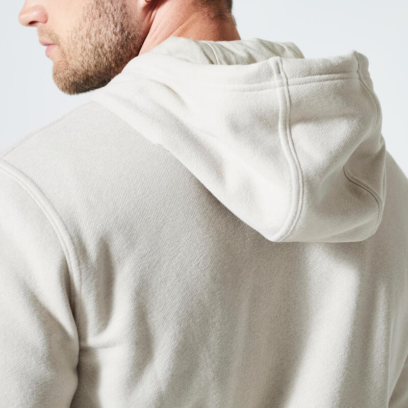 Sweatshirt com Fecho e Capuz de Fitness Homem 500 Essential Cinzento Linho