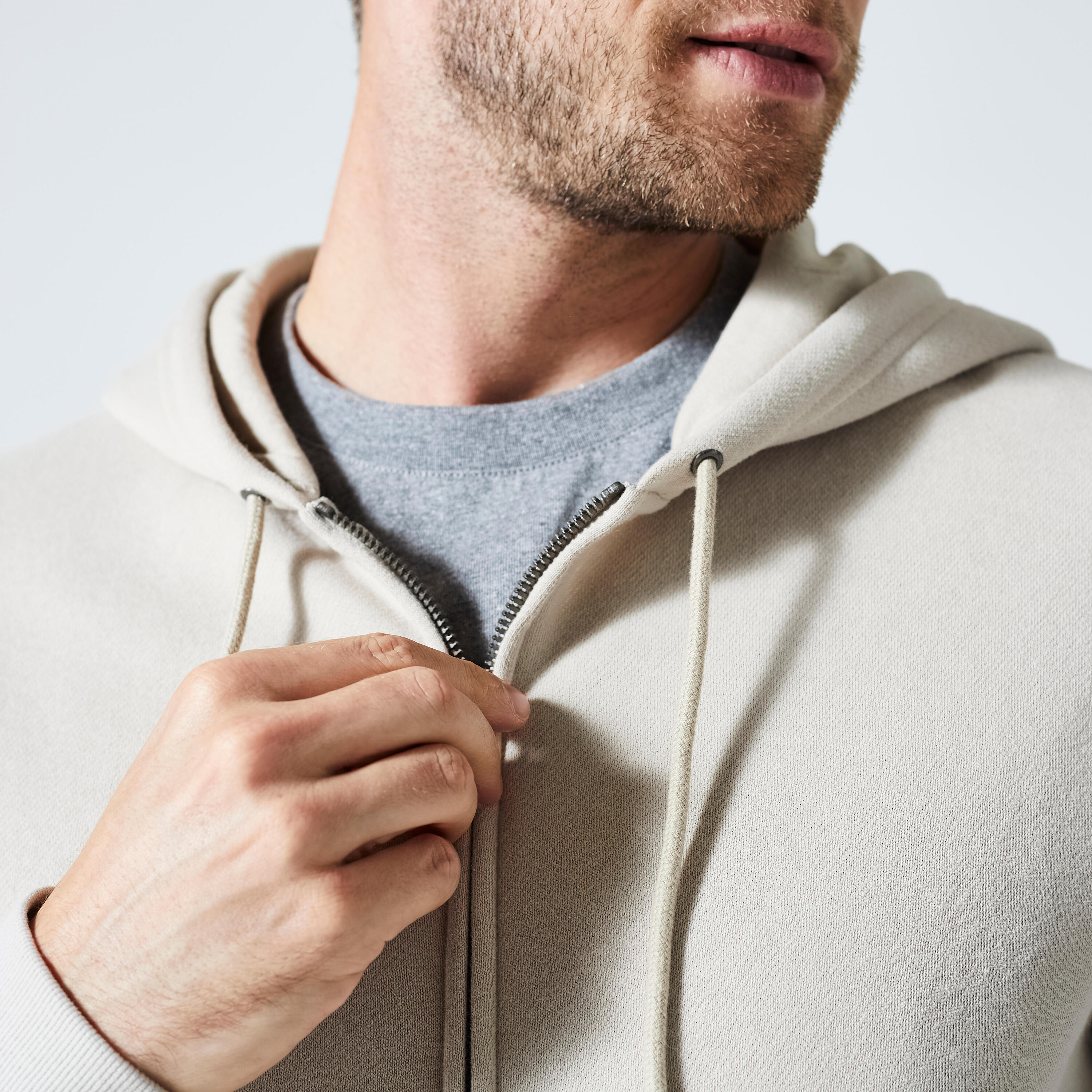 Men's Zip-Up Fitness Hoodie 500 Essentials - Linen Grey 3/5