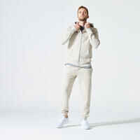 Men's Zip-Up Fitness Hoodie 500 Essentials - Linen Grey