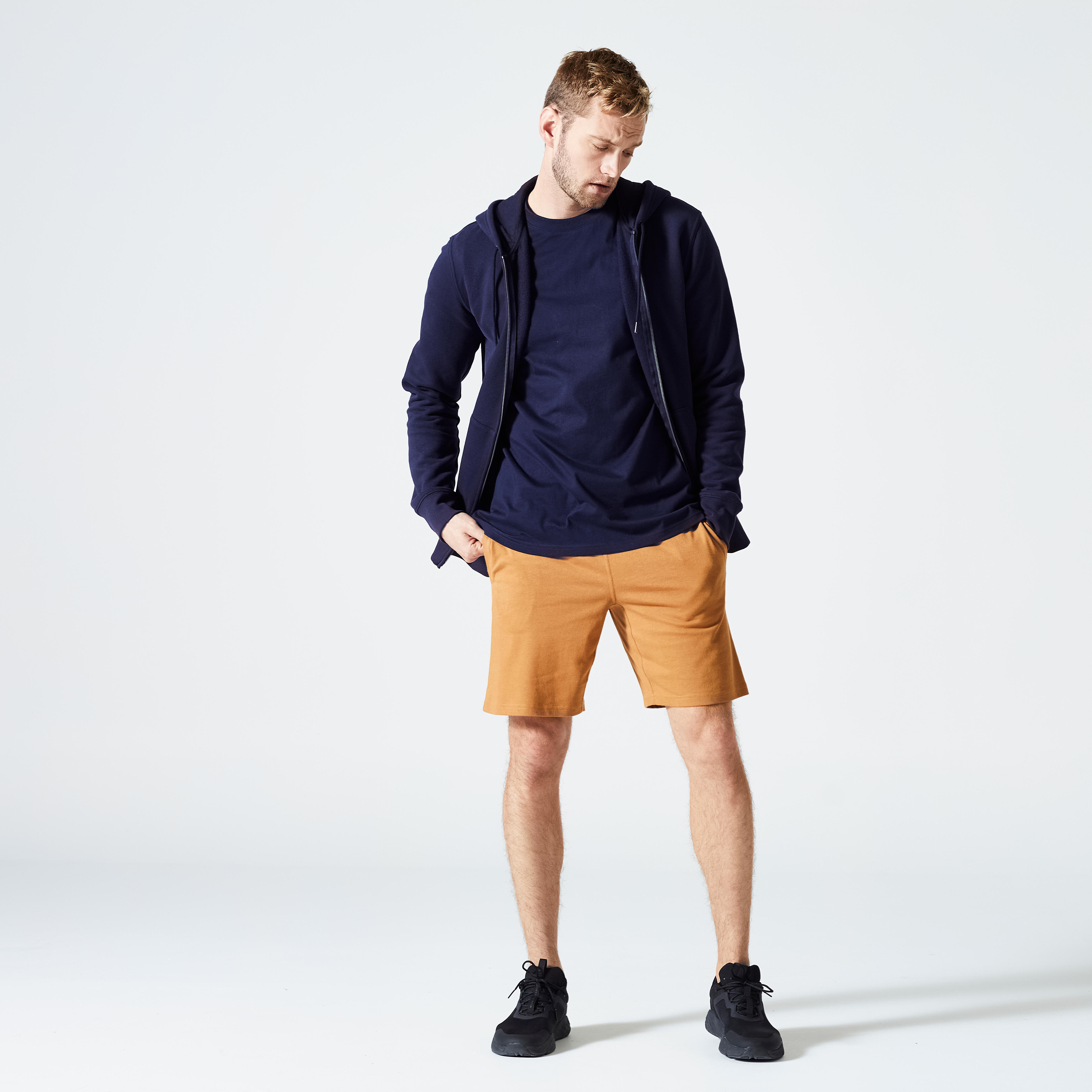 Men Fleece Hoodie, Full Zipped - Asphalt Blue