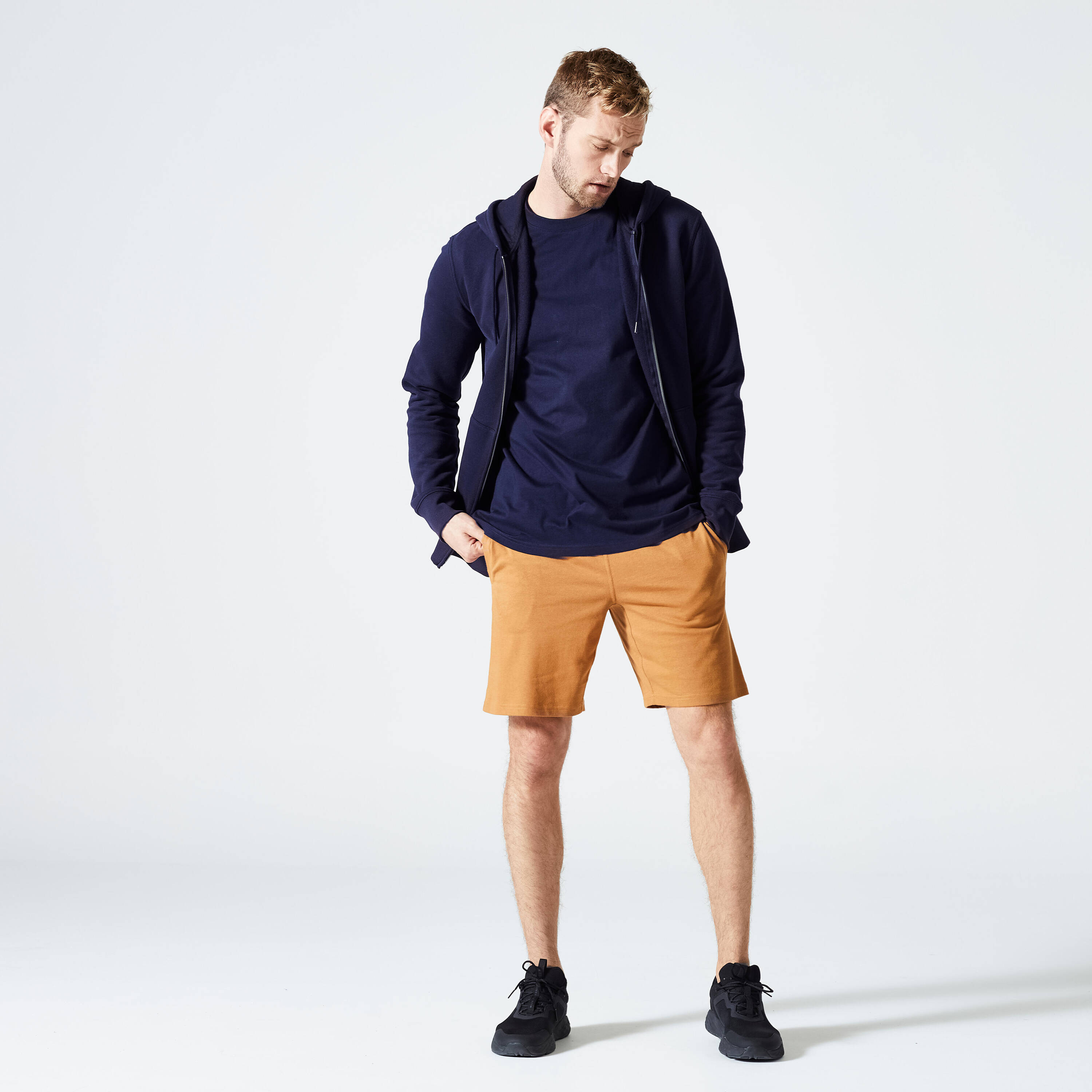 Men Fleece Hoodie, Full Zipped - Asphalt Blue -  3