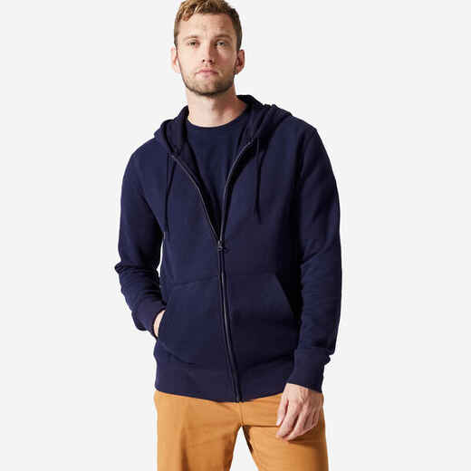 Sudadera de fitness con cierre y capucha azul oscuro para hombre