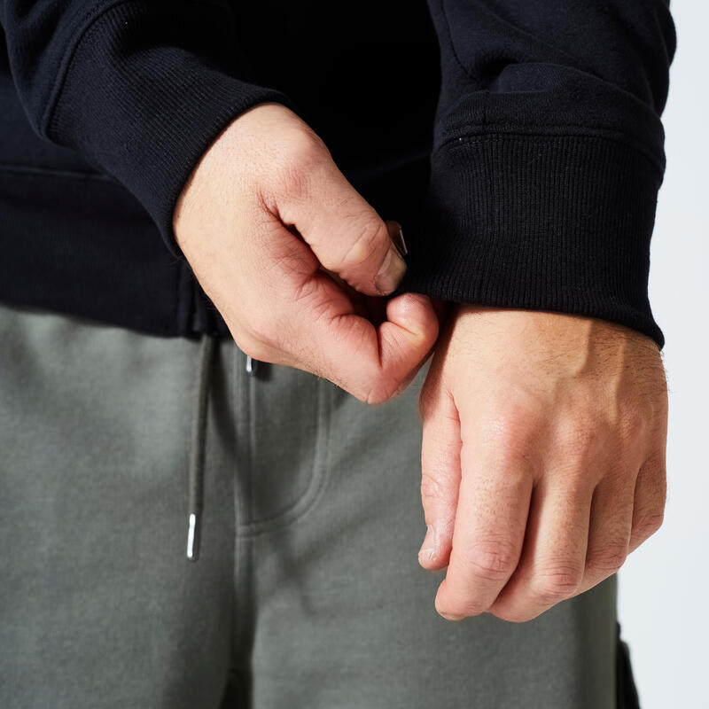 Erkek Siyah Fermuarlı Kapüşonlu Sweatshirt - 500 Essentials - Fitness
