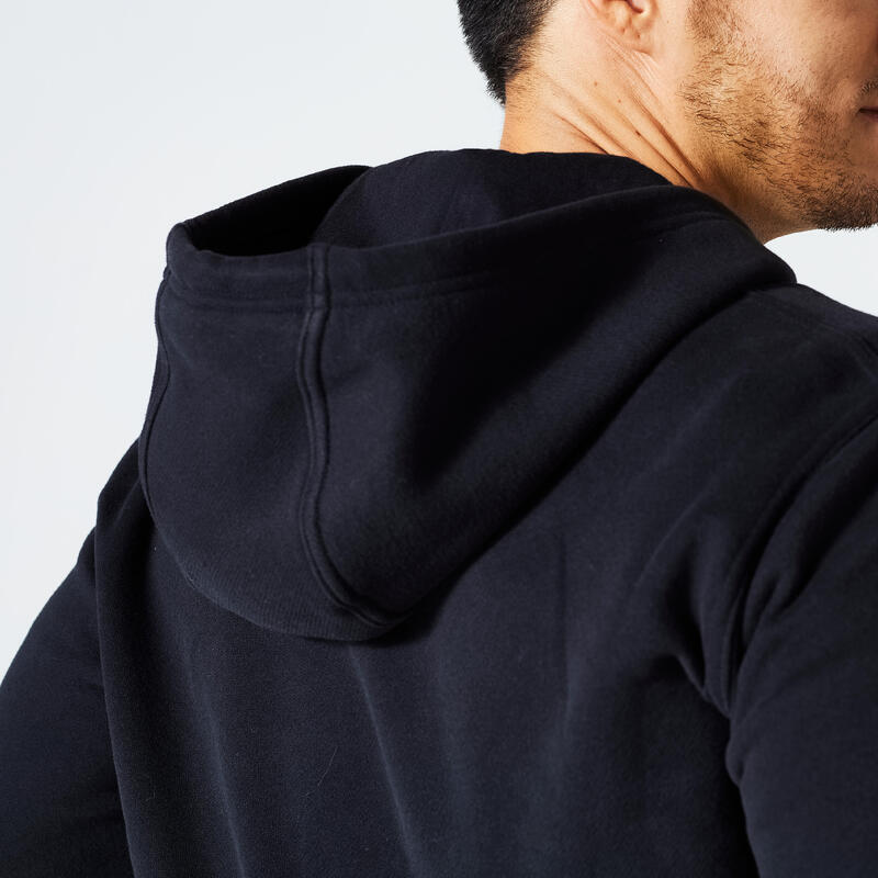Erkek Siyah Fermuarlı Kapüşonlu Sweatshirt - 500 Essentials - Fitness