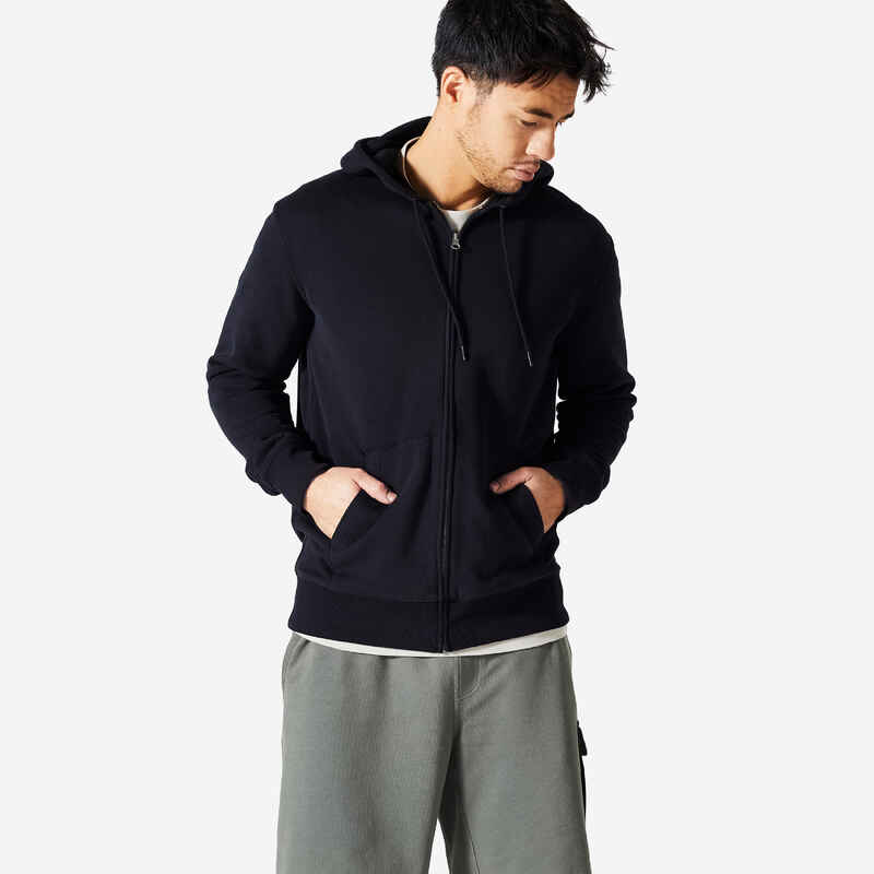 Kapuzenjacke Herren Reissverschluss - Essentials 500 schwarz