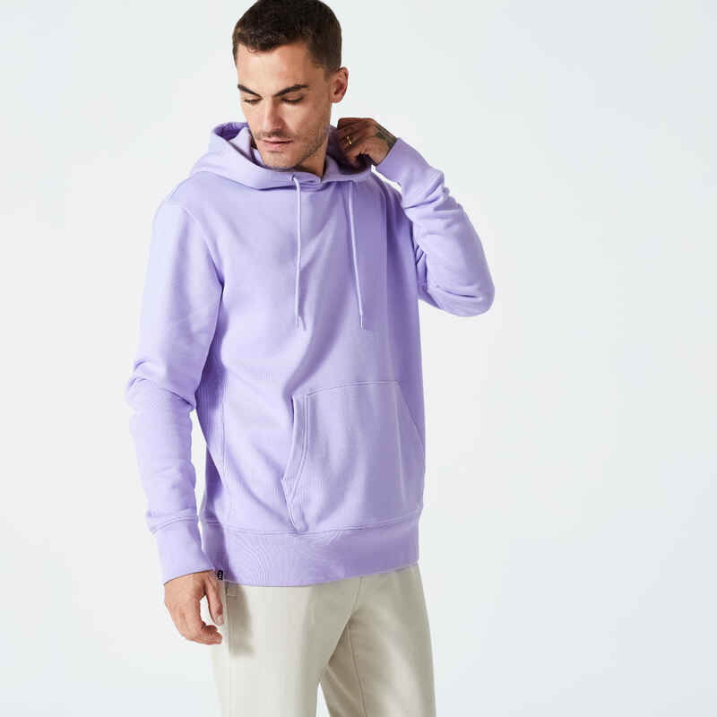 Men's Straight-Cut Crew Neck Long Essentials Hoodie 500 - Neon Purple -  Decathlon
