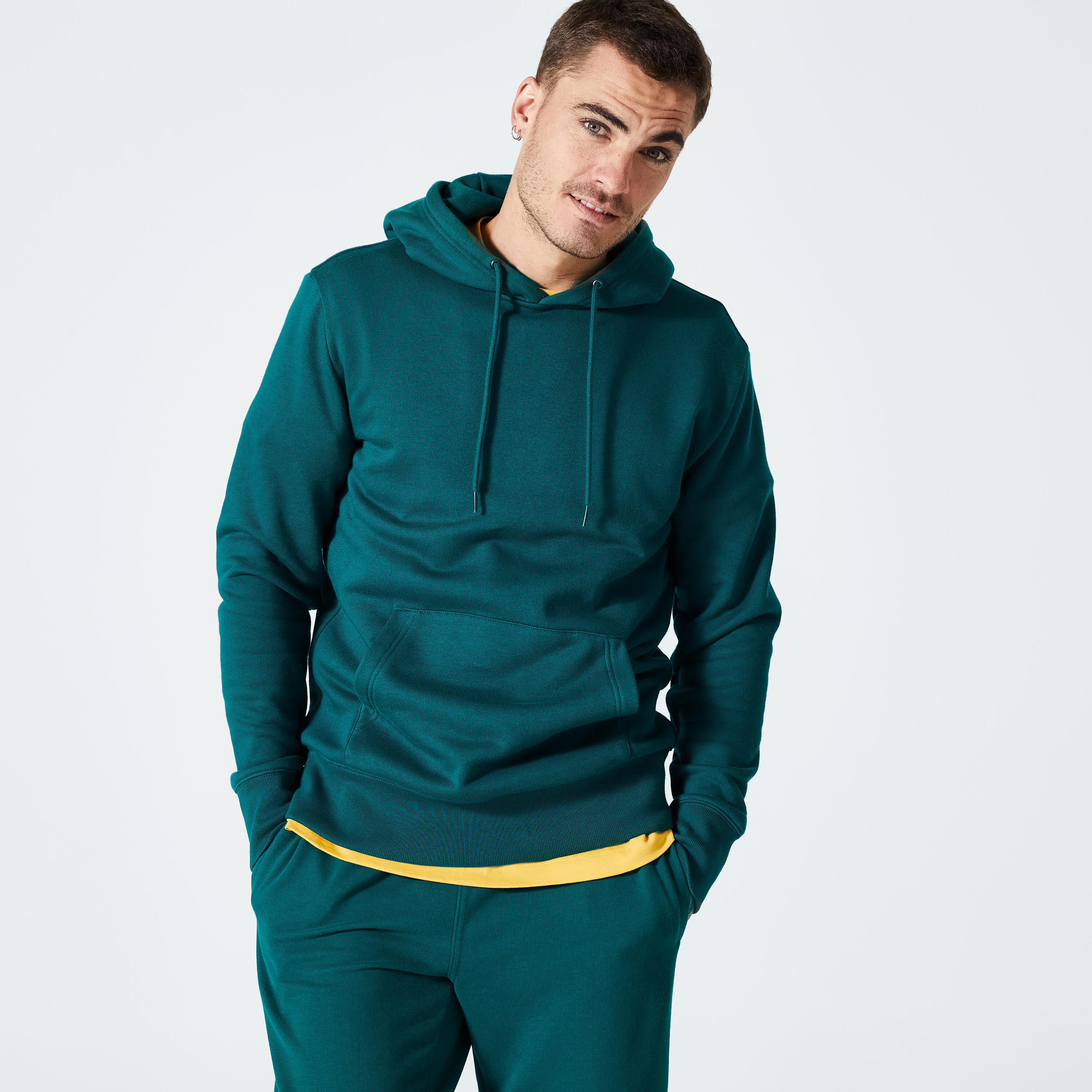 Men's Fitness Hoodie 500 Essentials - Cypress Green 2/5