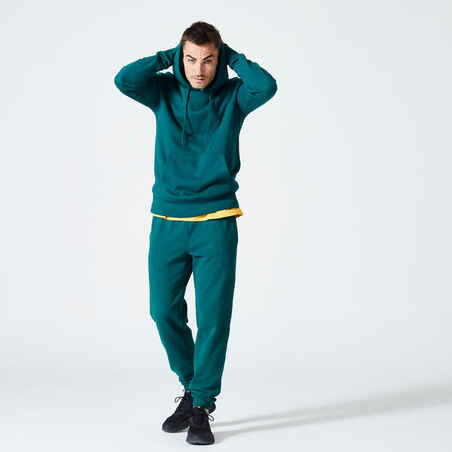Sudadera de fitness con capucha verde ciprés para hombre 500 Essential