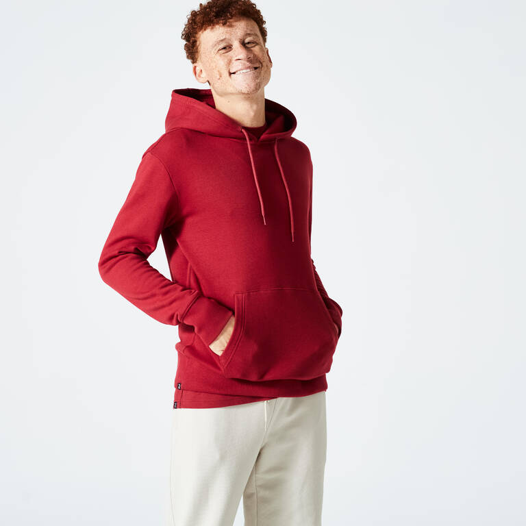 Mens Sweatshirt With Hood 500 Essentials For Gym-Burgundy