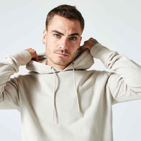 Vyriškas kūno rengybos džemperis su gobtuvu „500 Essentials“, lino spalvos