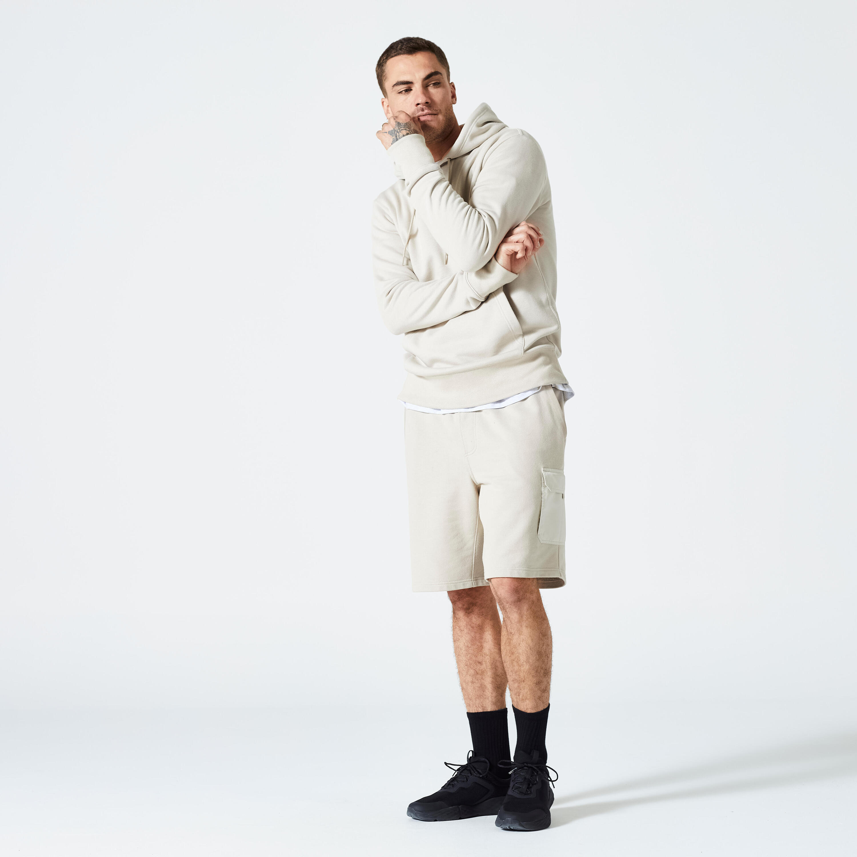 Hoodie de fitness para Hombre Domyos 500 beige 2/5