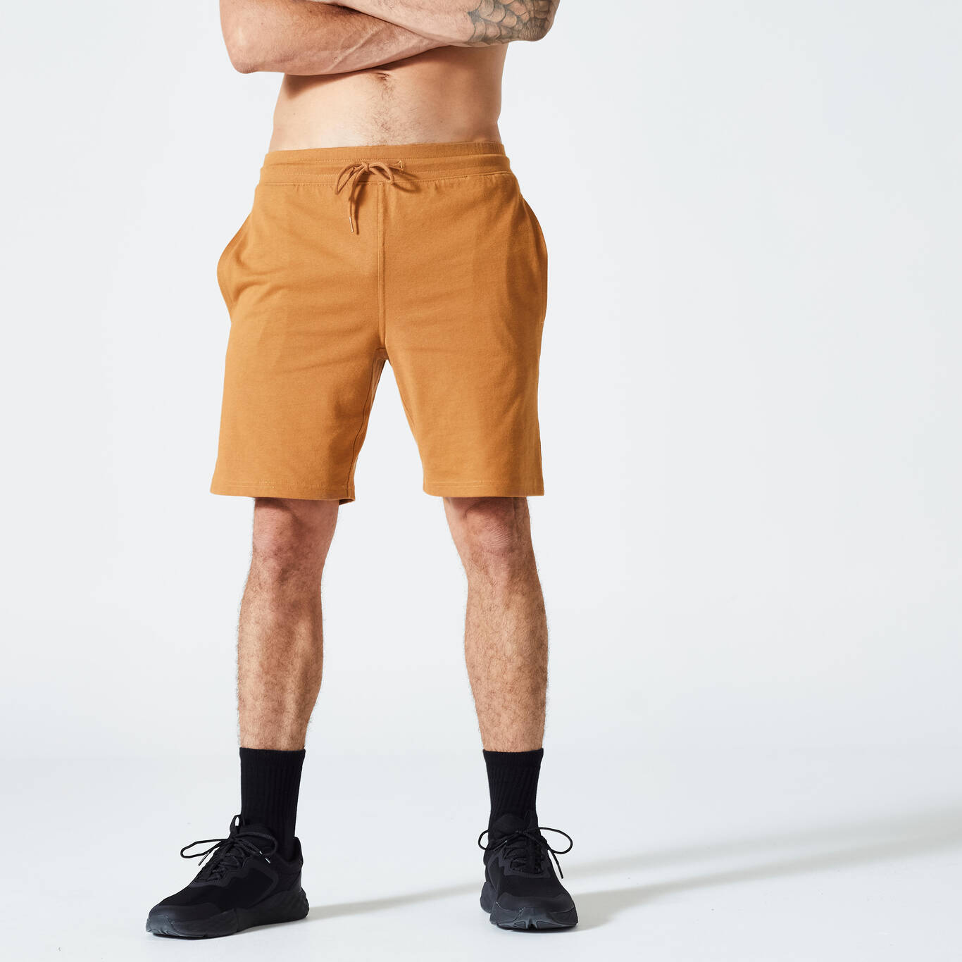 Men's Fitness Shorts 500 Essentials - Hazelnut Brown